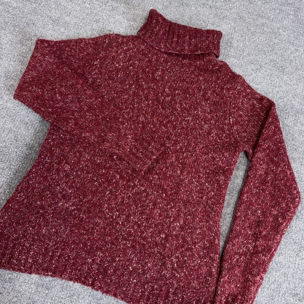 LL Bean Sweater Women Medium Red Burgundy Wool Blend Turtleneck Tunic Flecked - Picture 1 of 8